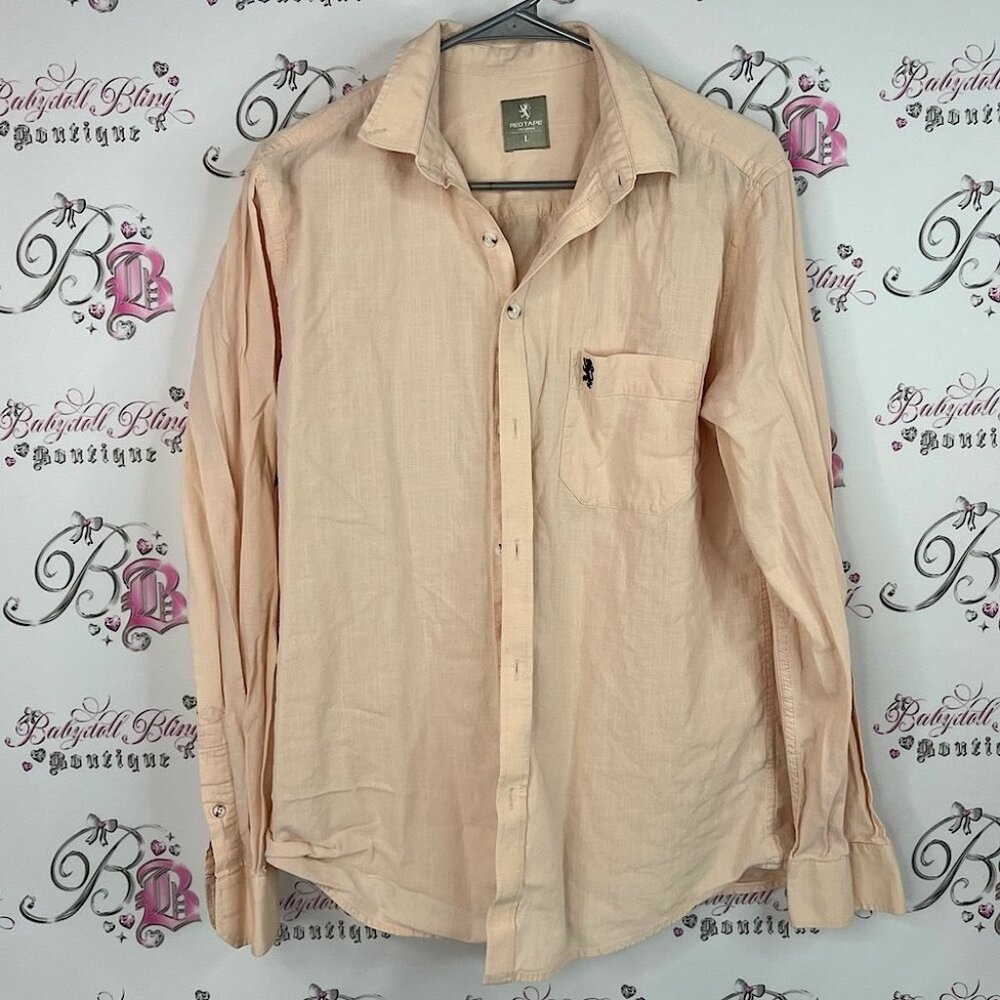 Red tape button up collared Men's Light Peach Casual Button-Down Shirt